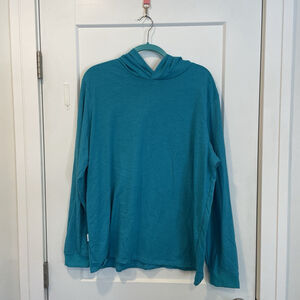 SOFT SERVE Women's XL Long Sleeve Hooded Shirt Teal/ Blue Made In USA